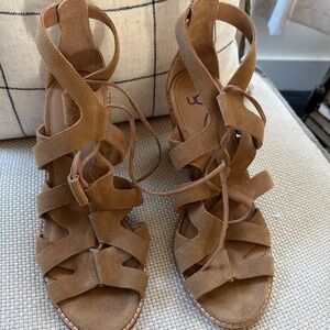 Ugg Taupe Suede heel sandals size 9